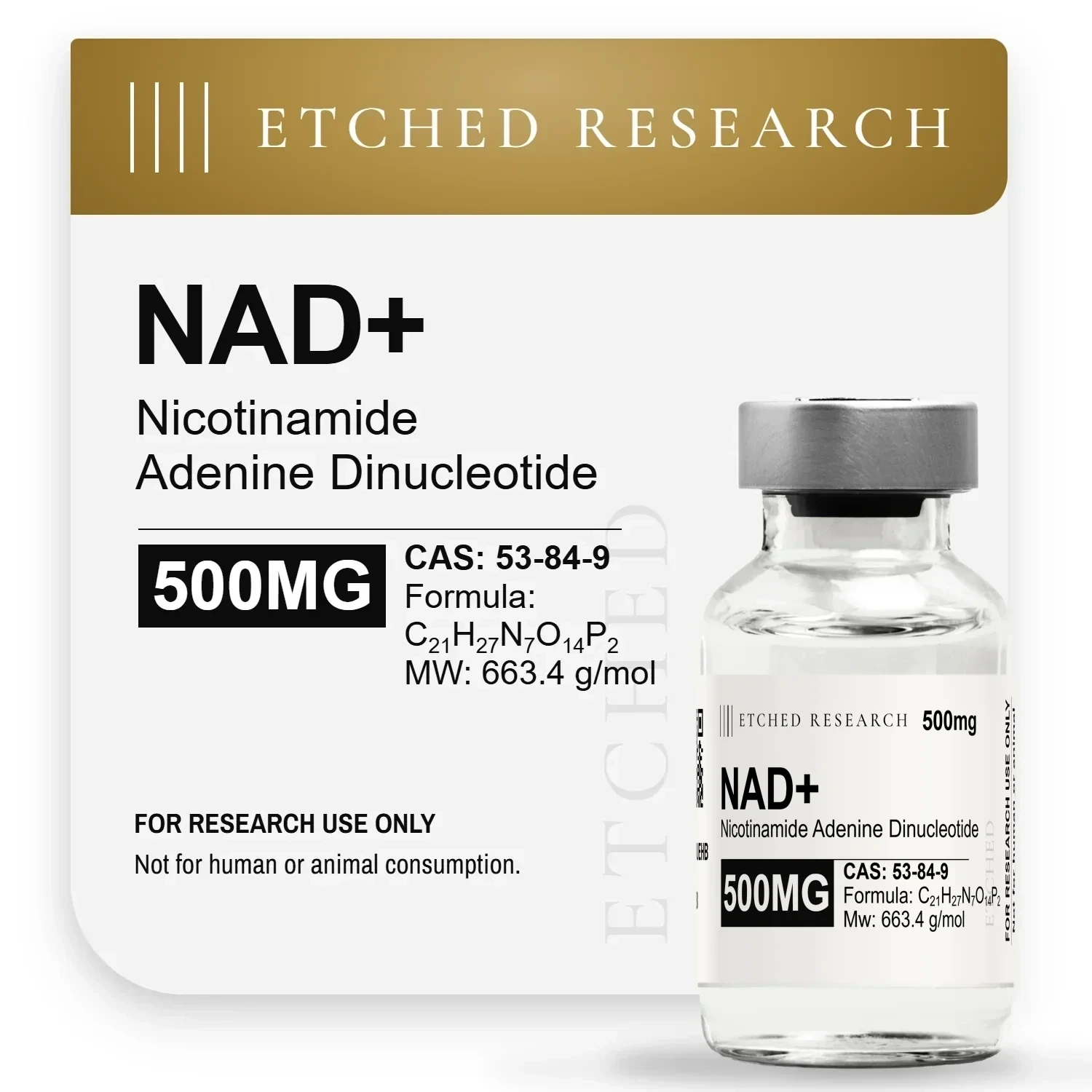 Etched Research NAD+ 500mg product card, research use only