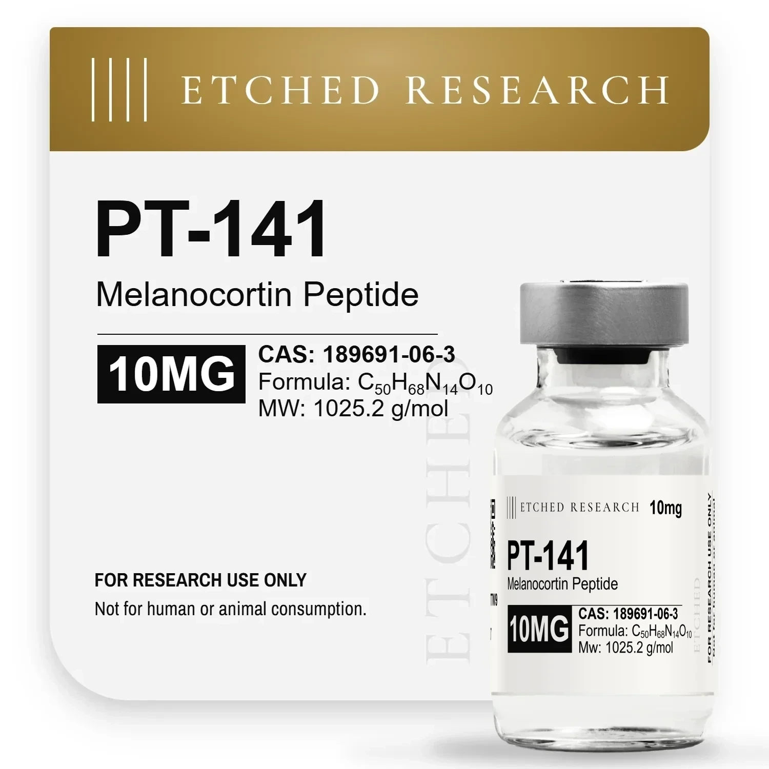 Etched Research PT-141 10mg product card, research use only