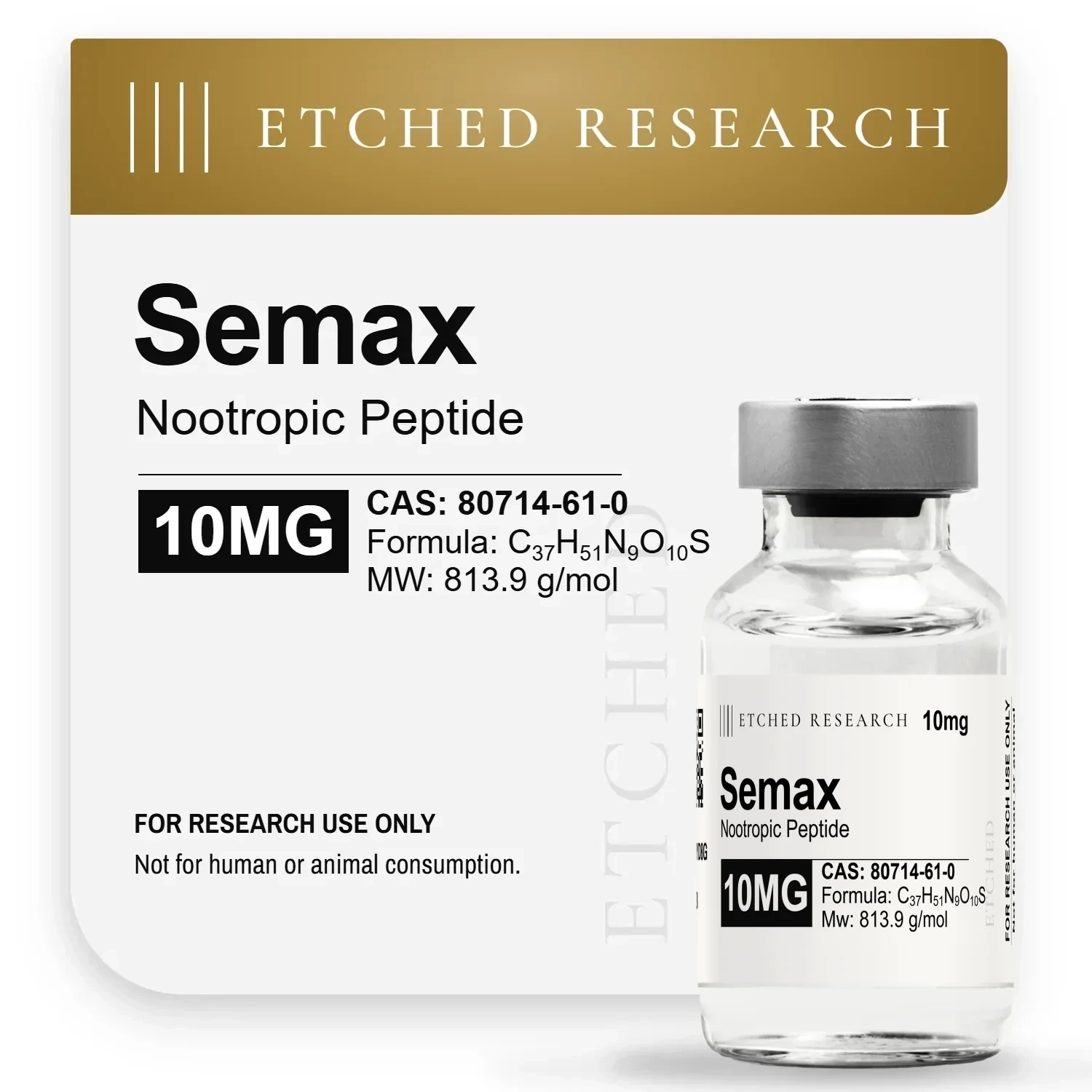 Etched Research Semax 10mg product card, research use only